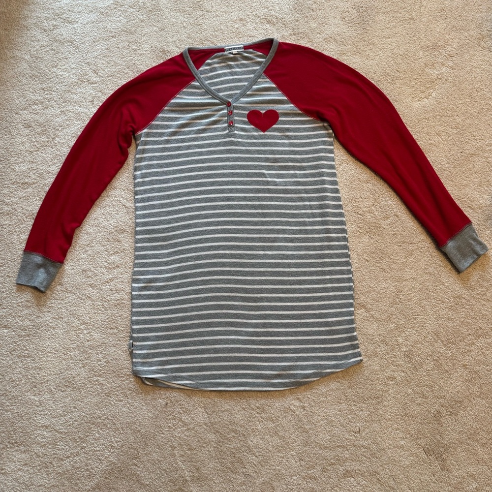 P.J. Salvage Gray and Red Striped Women’s Nightgown Size M
